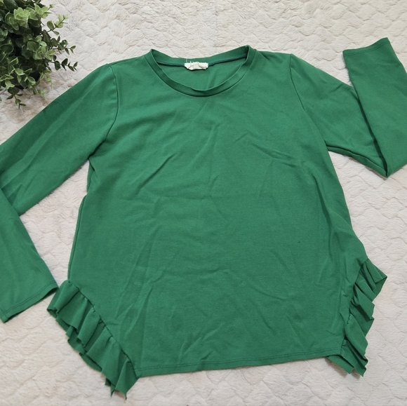 Betsey'S Boutique Shop Tops - Betsey's Boutique Shop Green Ruffle Side Long-Sleeve Top, Size Large